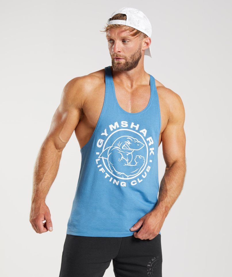 Men\'s Gymshark Legacy Stringer Tanks Blue | NZ 3GQCWY